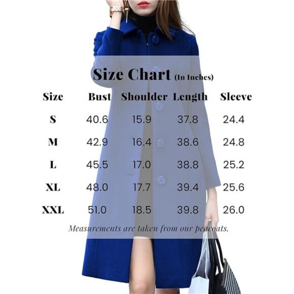 Womens Peacoat Faux Wool Blend Single Breasted Long Trench Coat Dress - Picture 4 of 6